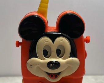 Vintage Mickey Mouse Walkie Talkie Radio Set, Ilco Orange Electronic Communicator, Disney Collectible Toy