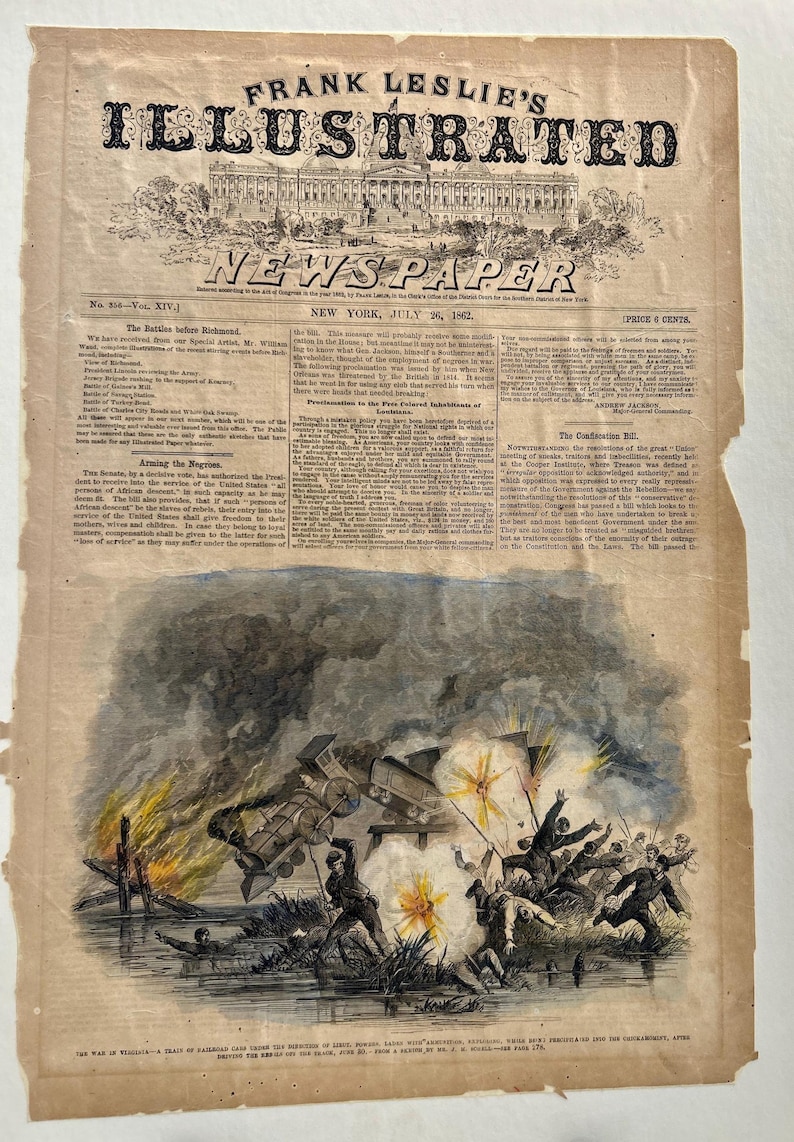 Civil War 1862 Train Explosion Engraving