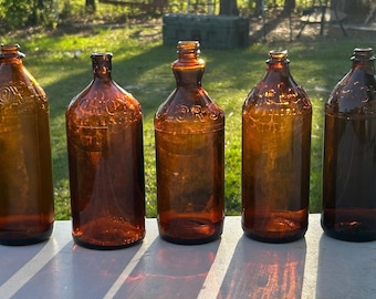 Vintage Clorox Bottles 1932-1955 Brown Amber Glass Home Decor Advertising Set of 5