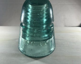 Antique H.C.CO Aqua Beehive Insulator CD 145 Embossing Bubbled Swirl Glass Telegraph Collectible