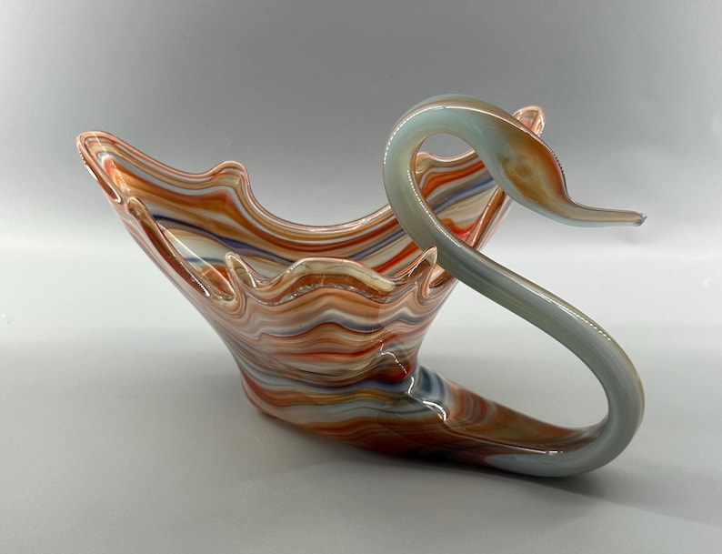 Murano Style Art Glass Cornucopia Vase • Hand Blown Sculptural Horn of Plenty • Vintage Italian Swirl Glass Centerpiece