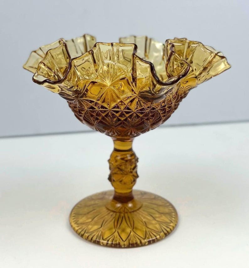 Vintage Indiana Glass Daisy & Button Amber Compote