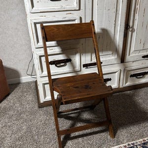 Vintage Solid Oak Folding Chair Vintage Wooden Slat Seat Rustic Farmhouse Primitive Decor Compact Collapsible Wood Chair zdjęcie 4
