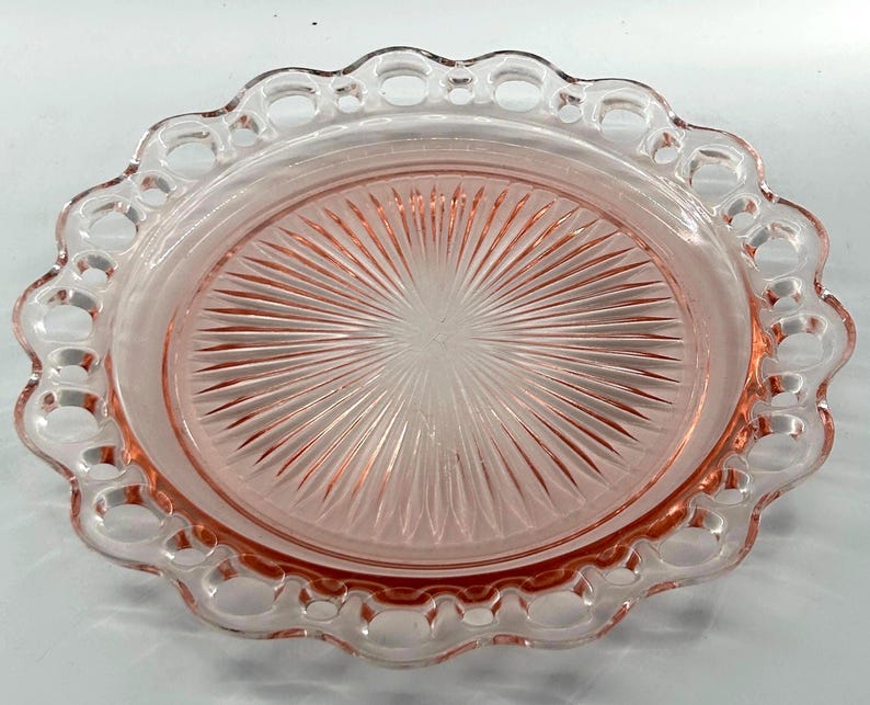 Vintage 1930s Hocking Old Colony Lace Edge Pink Depression Glass Plate