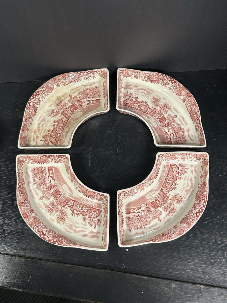 Antique Red Transferware Bowls Set of 4