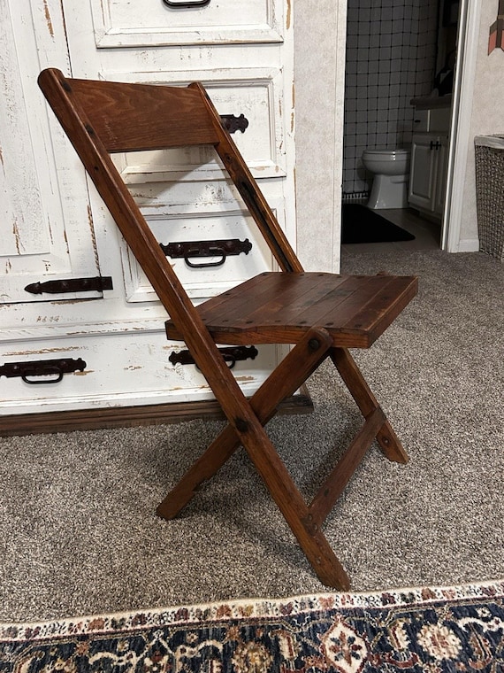 Vintage Solid Oak Folding Chair Vintage Wooden Slat Seat Rustic