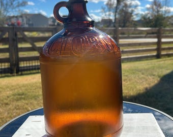 Amber Clorox Glass Bottle Embossed 1930s Bleach Jug Vintage Primitive Amber Farmhouse Decor
