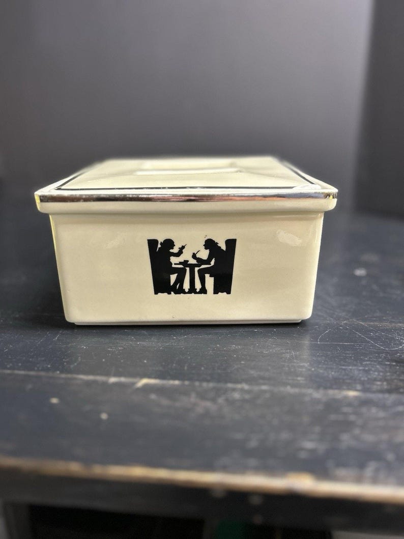 Vintage Hall Refrigerator Dish: Ivory Booth Couple Silhouette