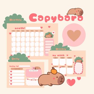 Capybara Planner Set - Monthly, Weekly and Daily, plus Goal Tracker & Writing Paper - PDF Digital Download