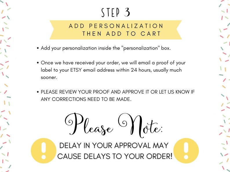 a white card with a yellow ribbon that says please note