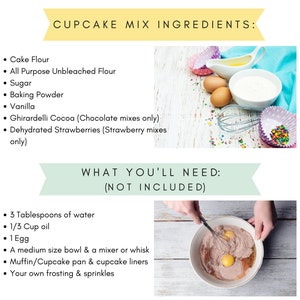 a recipe for cupcake mix ingredients in a bowl