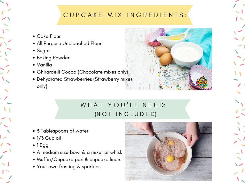 a recipe for cupcake mix ingredients in a bowl