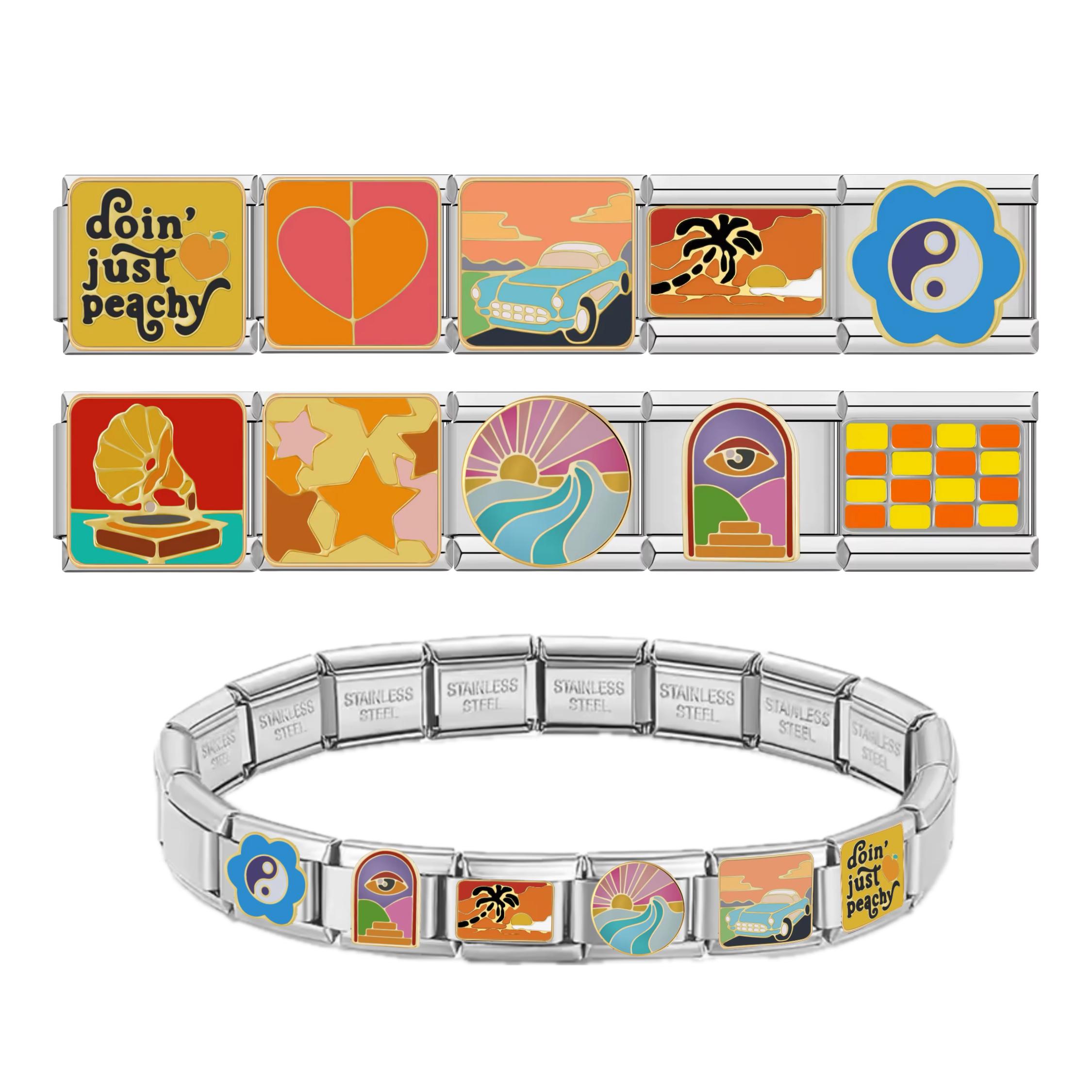Y2k 2000s Silver Italian Charms Collection | Stainless Steel, Nostalgic, Sunset Vibes, Beachy, Groovy Stars, Third Eye, Checker, Car, Gifts