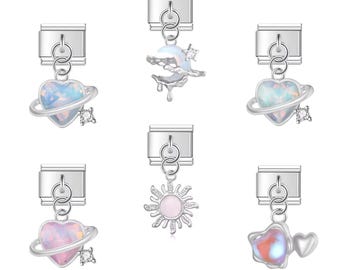 Y2k 2000s Silver Italian Charms | Dangle Stainless Steel, Nostalgic, Pendant, Dangling, Flowers, Celestial, Cyberpunk, Chrome Drip, Gifts