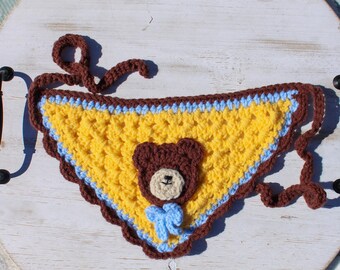 Teddy Bear Crochet Dog Bandana | Handmade Tie-On Pet Accessory