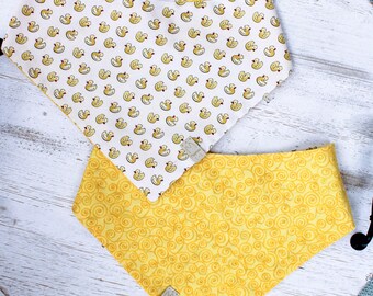 Duckie Days | Dog Bandana – Rubber Ducks & Yellow Swirl Cotton | Reversible Dog Bandana | Pet Gift XXS–XXL
