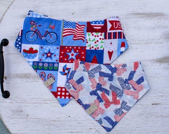 Red, Woof & Blue| Patriotic Dog Scarf, 4th of July Pet Accessory, Summer Dog, American Flag Dog | Reversible Dog Bandana – Pet Gift XXS–XXL