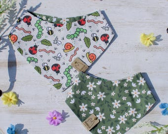 The Last Bug | Reversible Bugs & Daisy Print Cotton | Magnolia Crochets and Sews| Reversible Dog Bandana | Pet Gift XXS–XXL