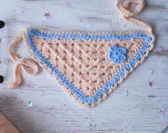 Crochet Dog Bandana | Handmade Pastel Tie-On with Flower