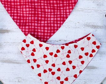 Cupid's Favorite | Reversible Hearts & Gingham Print Cotton | Magnolia Crochets and Sews| Reversible Dog Bandana | Pet Gift XXS–XXL