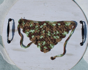 Pinecone Pup| Handmade Crochet Dog Bandana – Earthy Green & Brown Yarn | Pet Gift XS-XL