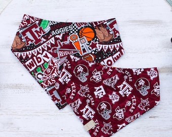 Revellie's Pick | Aggieland Traditions Print + Classic A&M Print Back | Reversible Dog Bandana | Pet Gift XXS–XXL