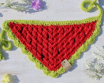 Summer Slice | Handmade Crochet Dog Bandana – Red, Green, Black Watermelon | Pet Gift XS-XL