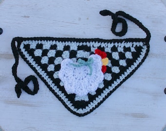 Sweet Farmhouse Chicken Crochet Pet Bandana | Handmade Chicken Bandana | Farm Style Pet Accessory