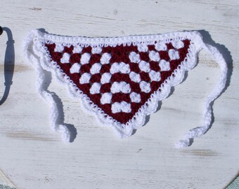 Aggie Pup| Handmade Crochet Dog Bandana – Maroon & White Yarn | Pet Gift XXS-XXL