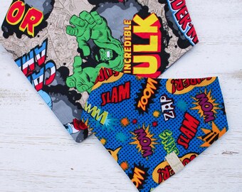 The Pupvenger Dog Bandana | Reversible Comic & Marvel Print Cotton | Magnolia Crochets and Sews| Reversible Dog Bandana | Pet Gift XXS–XXL