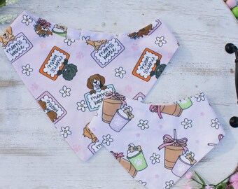 Reversible Dog Bandana | Mom's Bestie, Coffee Pupcup Cotton Pet Accessory