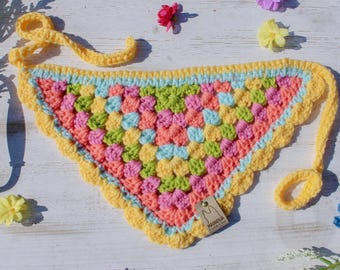 Tutti Fruiti | Handmade Crochet Dog Bandana – Multicolor Summer Hues Yarn | Pet Gift XS-XL