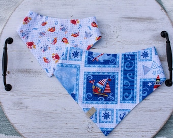 The Salty Guppy| Nautical Block Print + Goofy Guppy Back | Reversible Dog Bandana | Pet Gift XXS–XXL