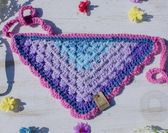 Mystic Mermaid| Handmade Crochet Dog Bandana – Pink, Purple Hues Yarn | Pet Gift XS-XL