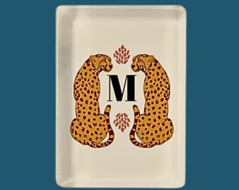 American Mahjong Tiles Set Boho Leopard Print Personalized Initial Monogram