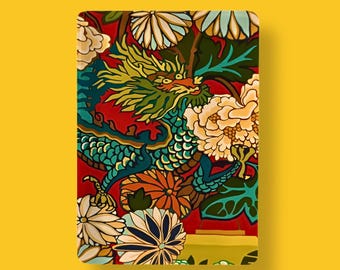 American Mahjong Tiles Set - Imperial Dragon Colorful Chinoiserie Pattern Red
