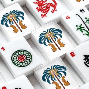 American Mahjong Tiles Set Leopard and Palm Tree Boho Print image 2
