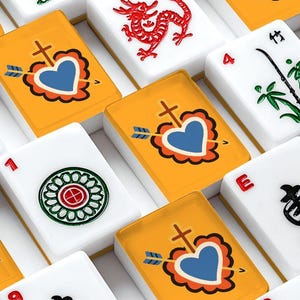 American Mahjong Tiles Set Sacred Heart with Arrow & Sword Bright Colorful Motif image 1