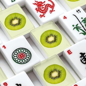 American Mahjong Tile Set Kiwi Fruit Motif Print Bright Lime Green image 1