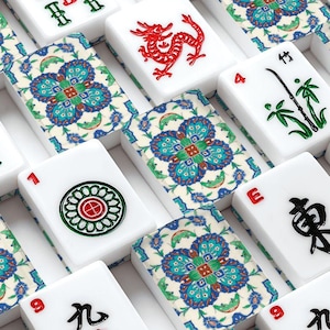 Premium American Mahjong Tile Set - Antique Blue Persian Tile Pattern image 1