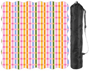 Tapete de mesa de Mahjong con borde festoneado - Diseño de cuadros multicolor Dopamine Decor