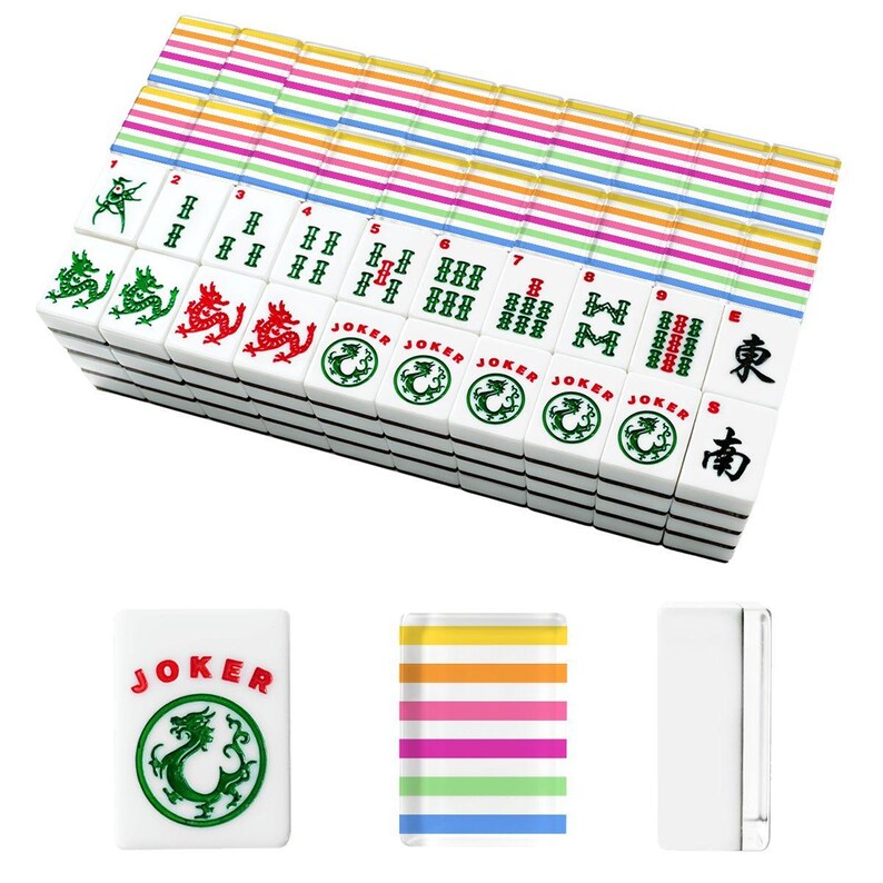 Amerikanische Mahjong Fliesen Set Preppy Summer Stripes Muster Rosa Gelb Blau Weiß Bild 4