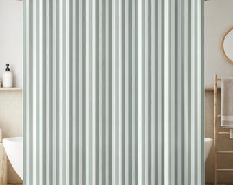 Shower Curtain - Light Sage Green and White Stripes Pattern - Ships from USA
