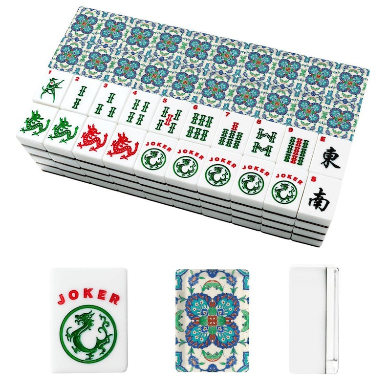 Premium American Mahjong Tile Set - Antique Blue Persian Tile Pattern image 4