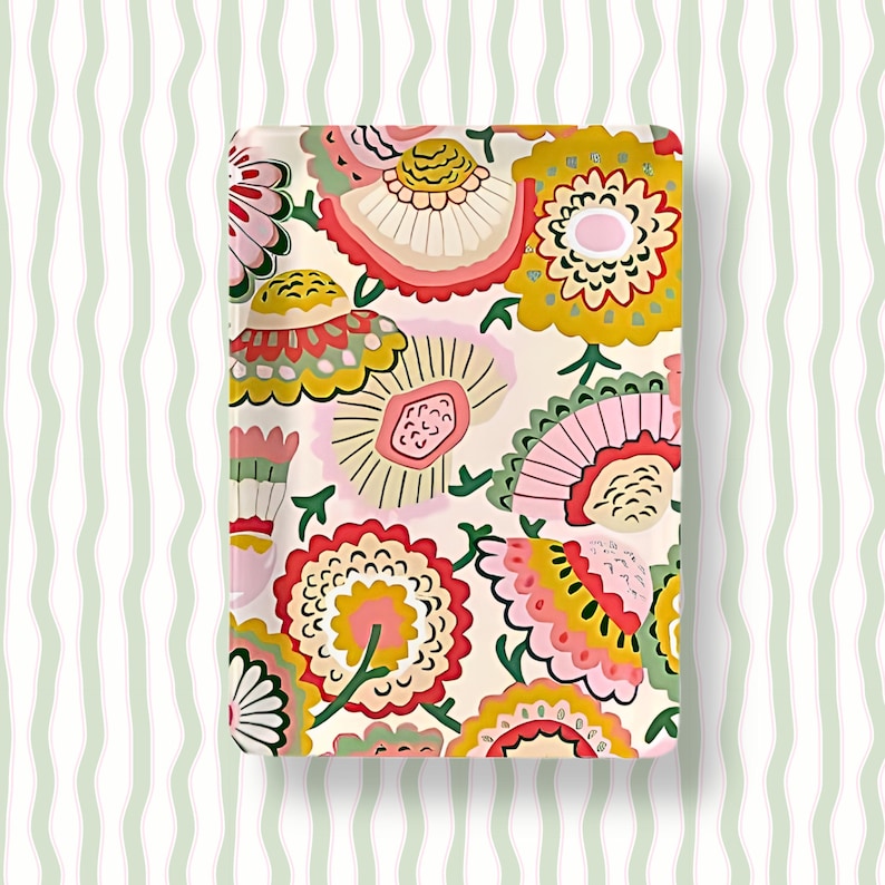 Amerikanskt Mahjong-plattset Retro Whimsy Blommig Senap Gul Salvia Grön bild 1