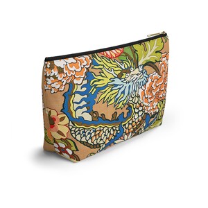 Mahjong Tiles Storage Bag Imperial Dragon Colorful Chinoiserie Pattern Tan image 5