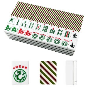 American Mahjong Tiles Vintage Christmas Diagonal Stripe Pattern Red Green Cream image 4