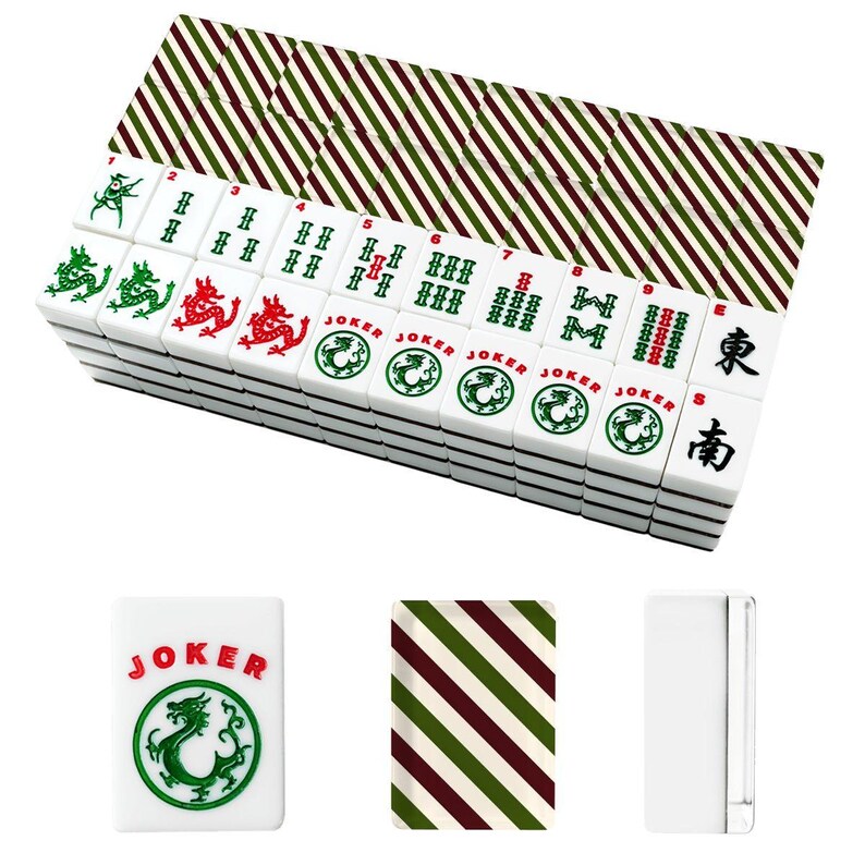 American Mahjong Tiles Vintage Christmas Diagonal Stripe Pattern Red Green Cream image 4