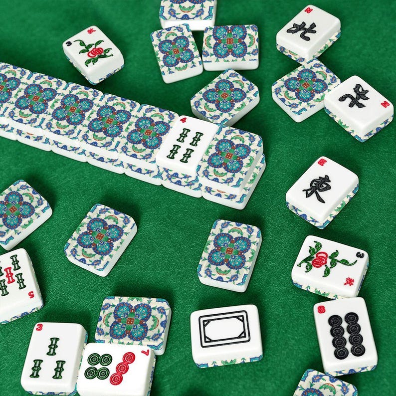 Premium American Mahjong Tile Set - Antique Blue Persian Tile Pattern image 3