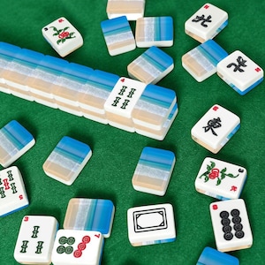 American Mahjong Tiles Set Coastal Ocean Waves on Beach Warm Blue Beige White image 3